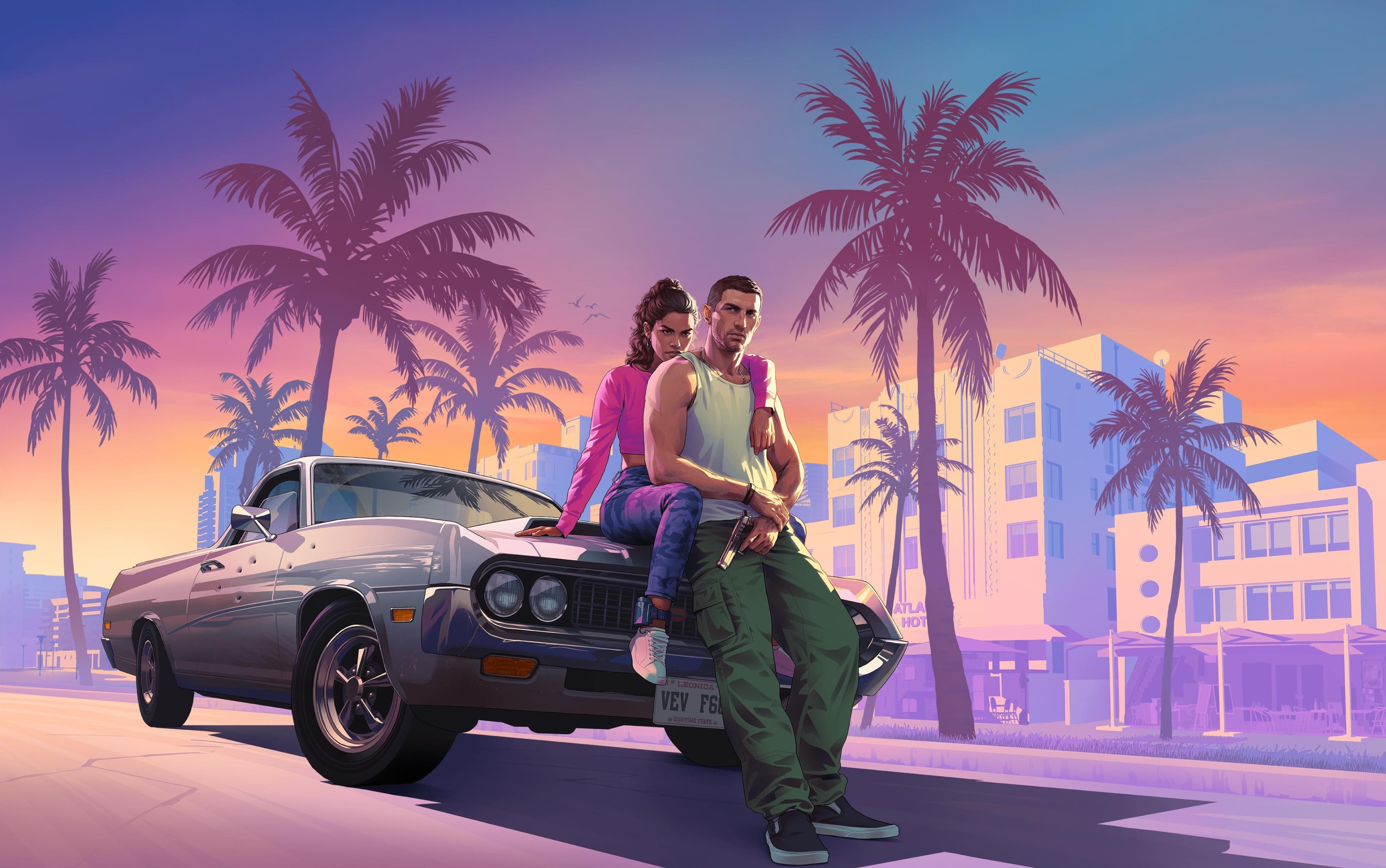 Jason and Lucia in Vice City at dusk